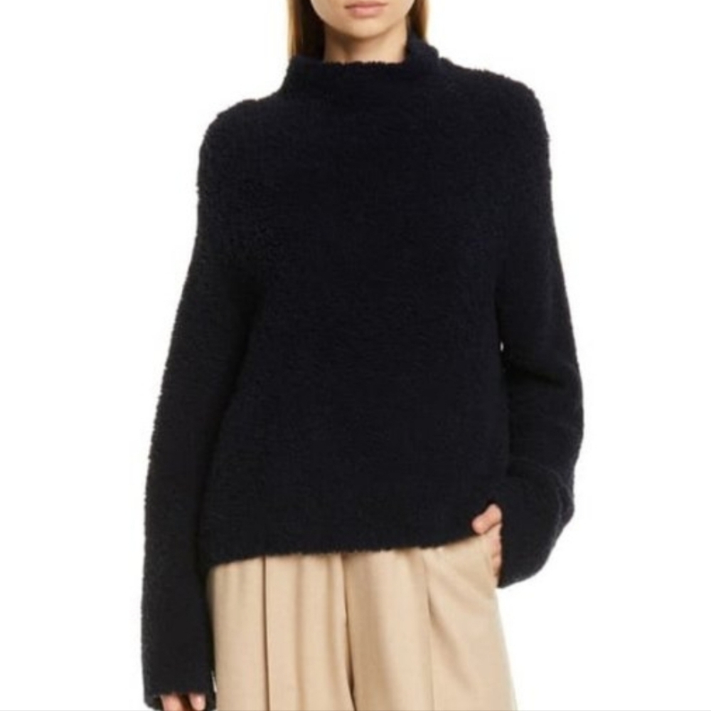 Vince Teddy Sweater Navy Wool Cashmere Funnel Neck Blounce